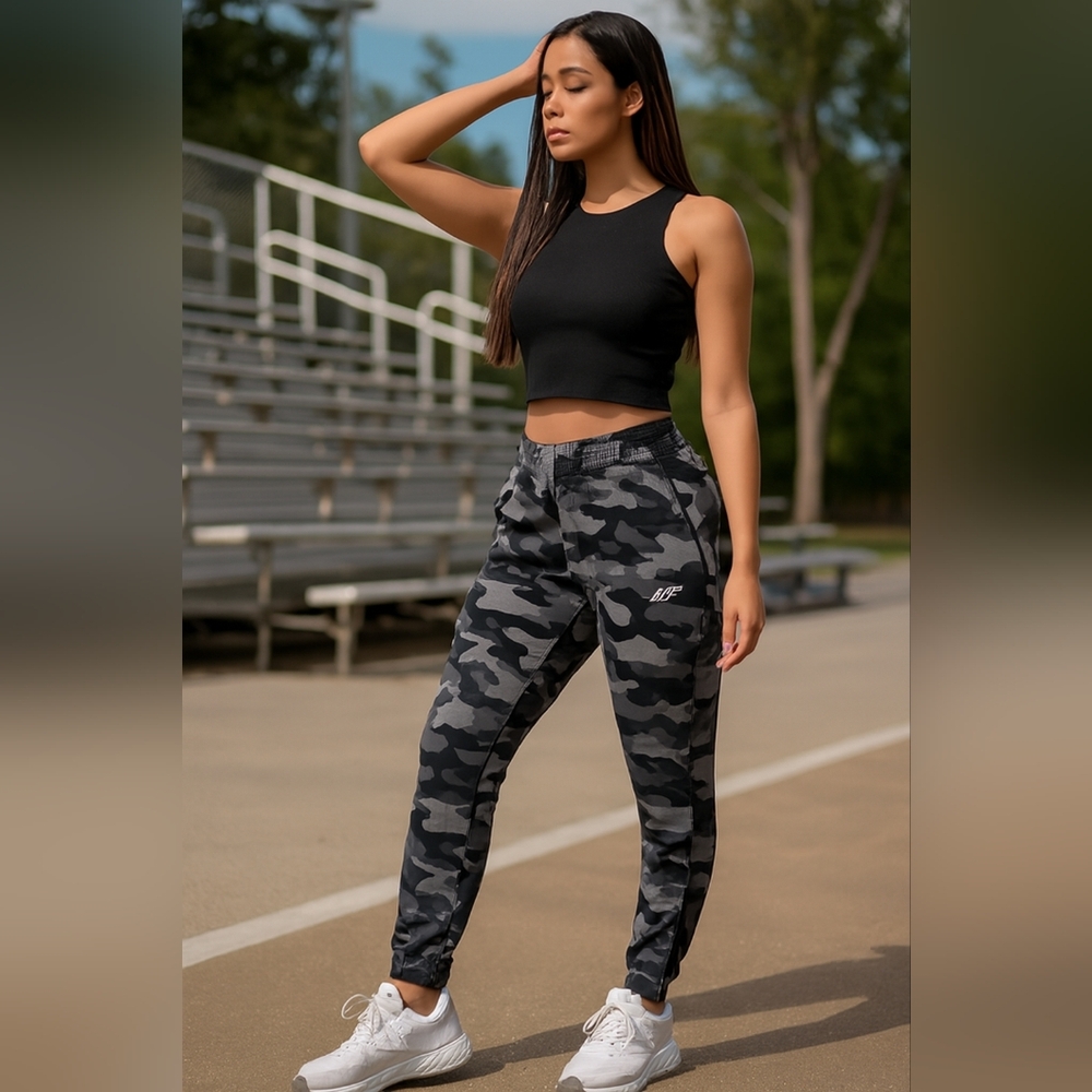 New Balance Womems All Motion Gray Camo Tappered Ankle Zip Track Pants M NWT